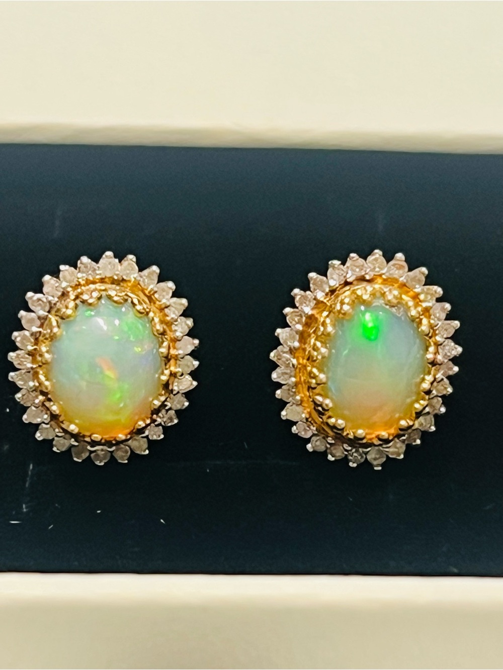 Opal and Diamond Halo Stud Earrings in sterling silver  - White Opal